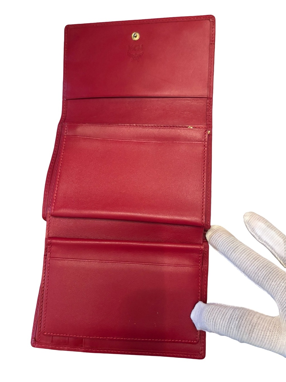 Authentic MCM Quilted Red Leather Wallet with Gold Hardware - Picture 9 of 16